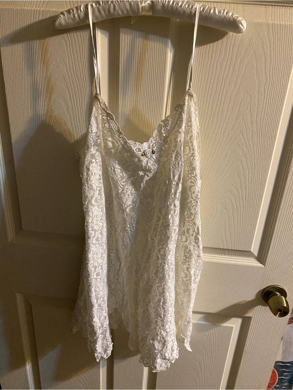 Lace-Front White NightySlip with Floral Crochet Yoke